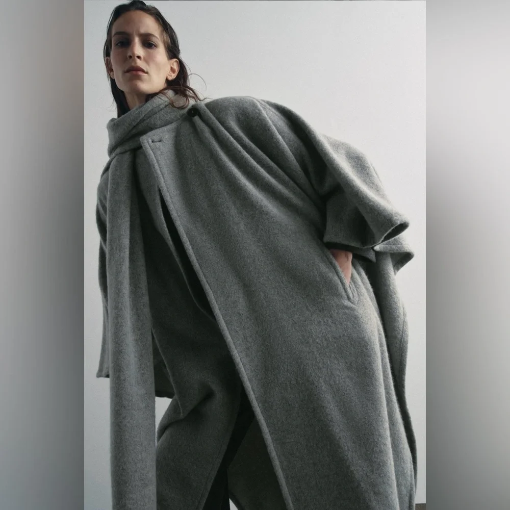 ZARA ALPACA BLEND CAPE COAT WITH SCARF ZW COLLECTION, size MEDIUM, NWT - Picture 5 of 13
